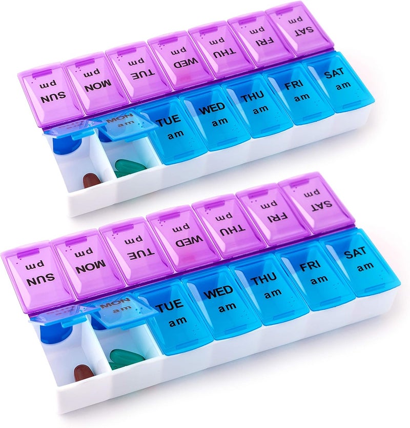 Deke Home - Pill Organizer 2 Times a Day, Weekly Pill Box, 7 Daily Compartments with AM PM Slots, Easy Snap Lids Medication Dispenser, 7 Days Pill Reminder for Morning and Night Dosage
