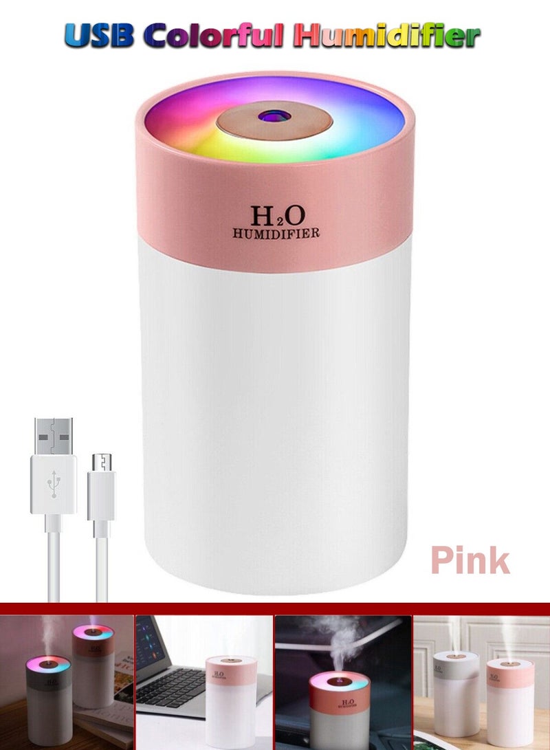 H2O H₂O Humidifiers for Bedroom, Cool Mist Humidifier for bedroom, USB Portable Desk Humidifier with Colorful lights , Quiet Ultrasonic Humidifier for Travel & home & Office & Car... (Color Pink) - Image 1
