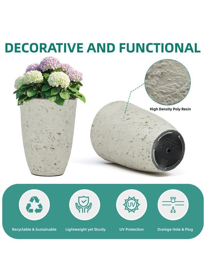 Ultym 19.5" H Resin Tall Outdoor Planters, Set of 2 Country White Large Flower Pots with Handmade Birch Bark Texture, Heavy-Duty and Weather-Resistant for Year Round Indoor/Outdoor Space - Image 3