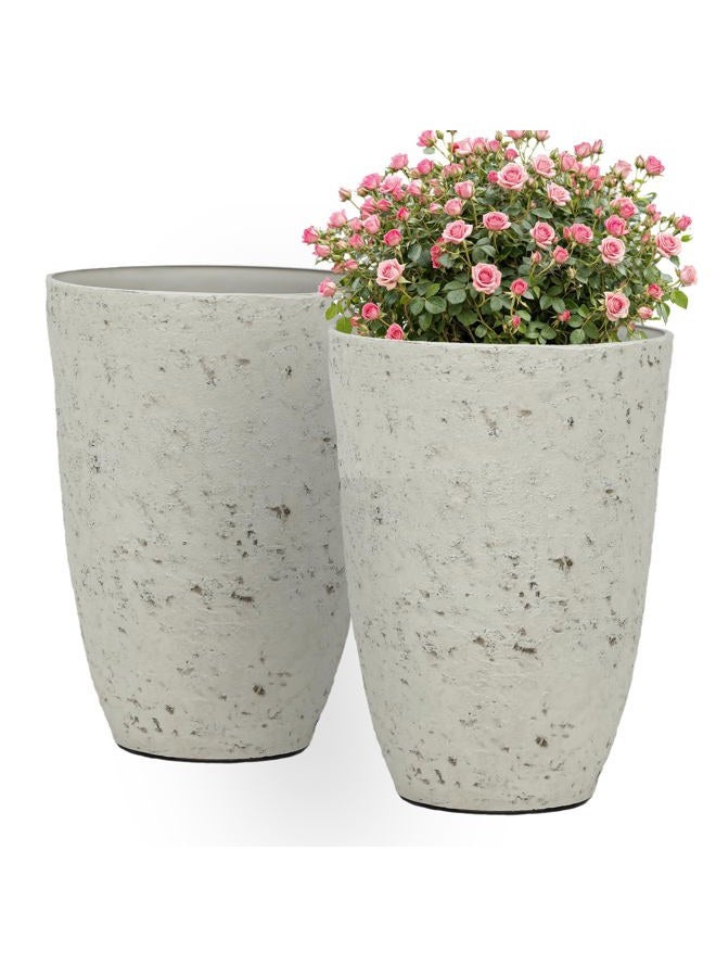 Ultym 19.5" H Resin Tall Outdoor Planters, Set of 2 Country White Large Flower Pots with Handmade Birch Bark Texture, Heavy-Duty and Weather-Resistant for Year Round Indoor/Outdoor Space - Image 2