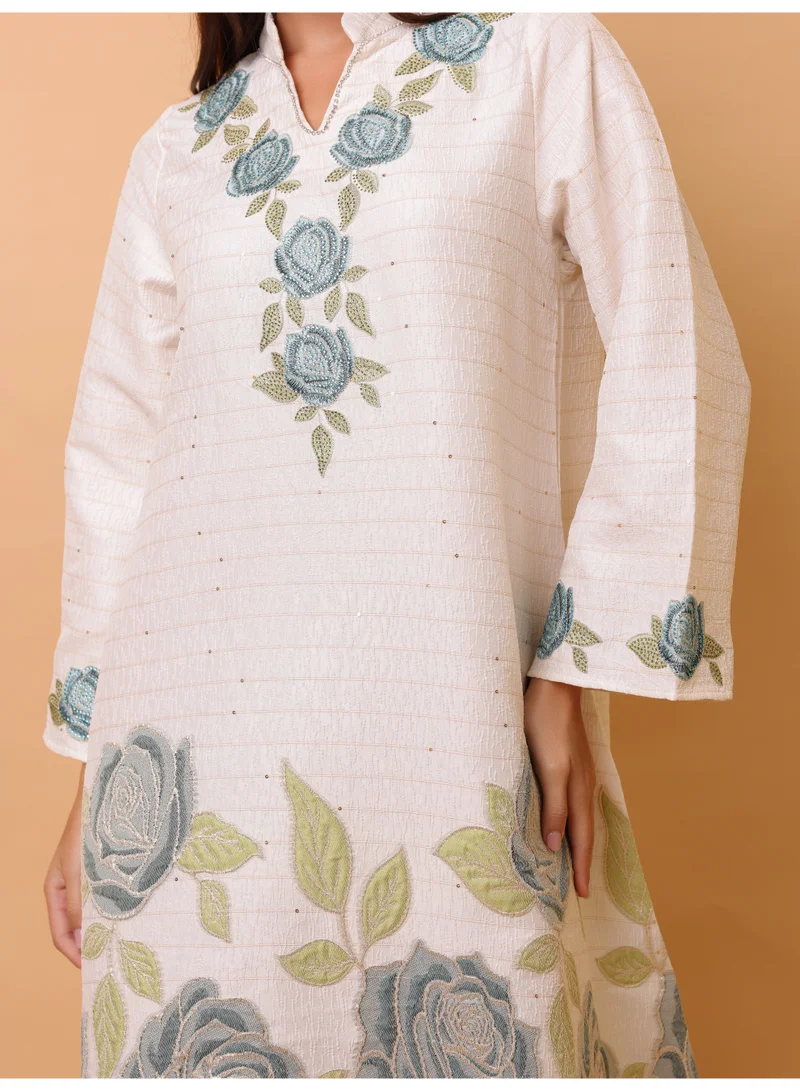 اكسا جلابية بتصميم جميل وطبعات زهور كبيرة - أخضر