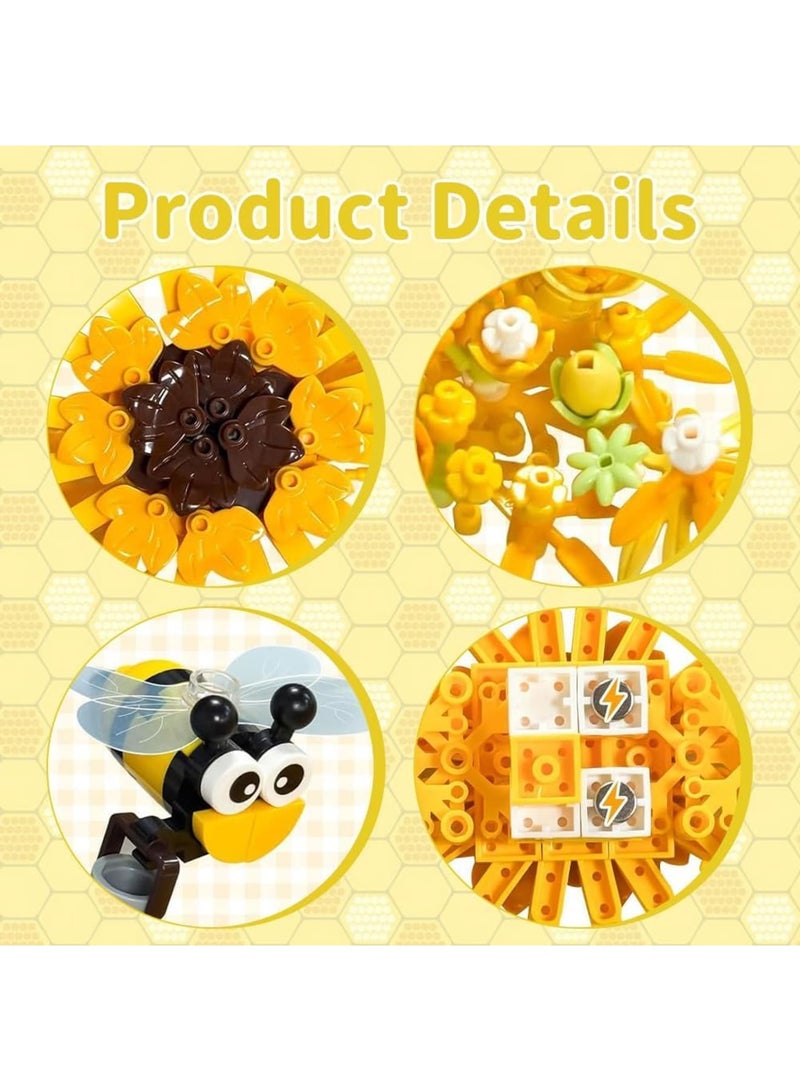 Barakah Bee Flower Micro Mini Building Set, 322PCS Flower and Insect Building Blocks with Picture Frame, Creative Botanical Construction Kit for Kids and Adults, DIY Sunflower Frame Decoration Gift - Image 3