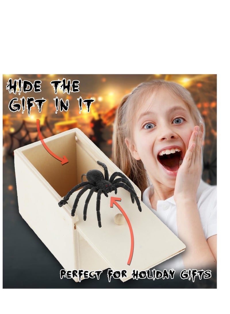 SOLARAE 2 Pcs Original Spider Prank Box, Handcrafted Wooden Spider Money Surprise Box Halloween Pranks Stuff Toys for Adults Kids - Image 2