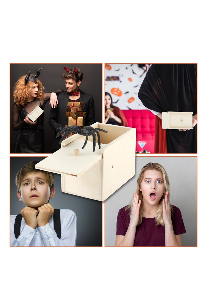 SOLARAE 2 Pcs Original Spider Prank Box, Handcrafted Wooden Spider Money Surprise Box Halloween Pranks Stuff Toys for Adults Kids - Image 4