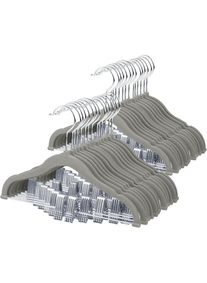 ManGotree 11.8'' Baby Velvet Hangers With Movable Clips, Non-Slip Kids Felt Hangers, Ultra-Thin Space-Saving Children'S Clothes Hangers For Skirts, Pants, Dresses, Shirts, Jackets (28 Pack, Grey) - Image 1