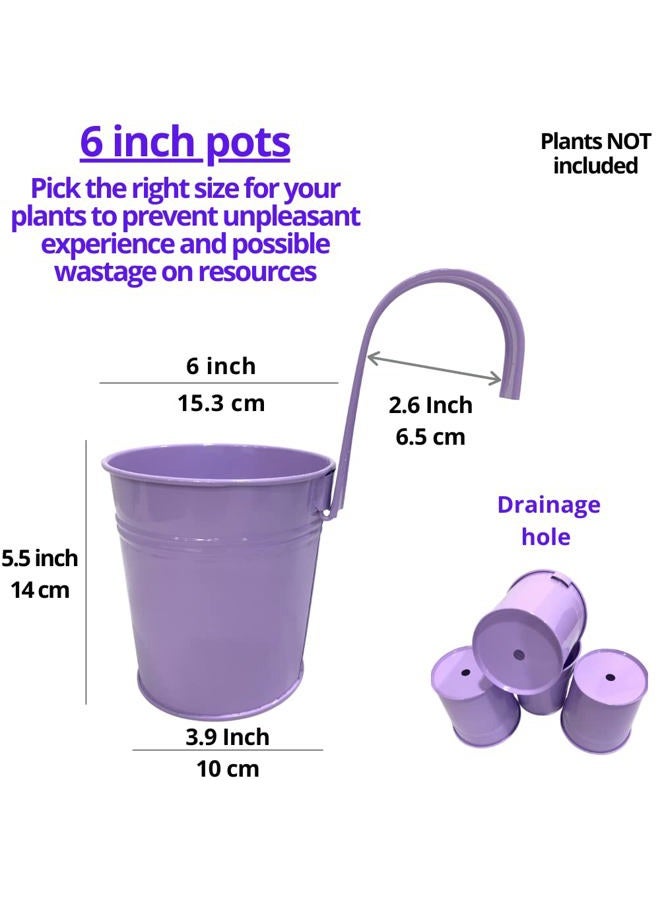 LáLáGreen 6 Inch Hanging Planters Outdoor, 10 Colorful Planter, Large Metal Flower Pot, Balcony Planters Railing Hanging Herb Garden Iron Hanging Plant Pots Buckets for Fence Rail Deck Porch Outside Indoor Wall - Image 2