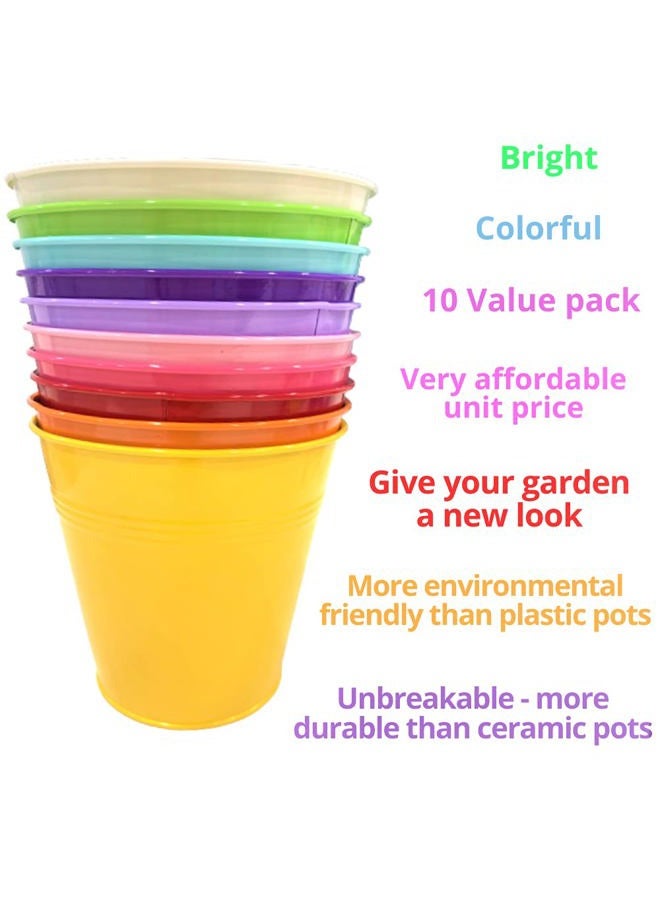 LáLáGreen 6 Inch Hanging Planters Outdoor, 10 Colorful Planter, Large Metal Flower Pot, Balcony Planters Railing Hanging Herb Garden Iron Hanging Plant Pots Buckets for Fence Rail Deck Porch Outside Indoor Wall - Image 4
