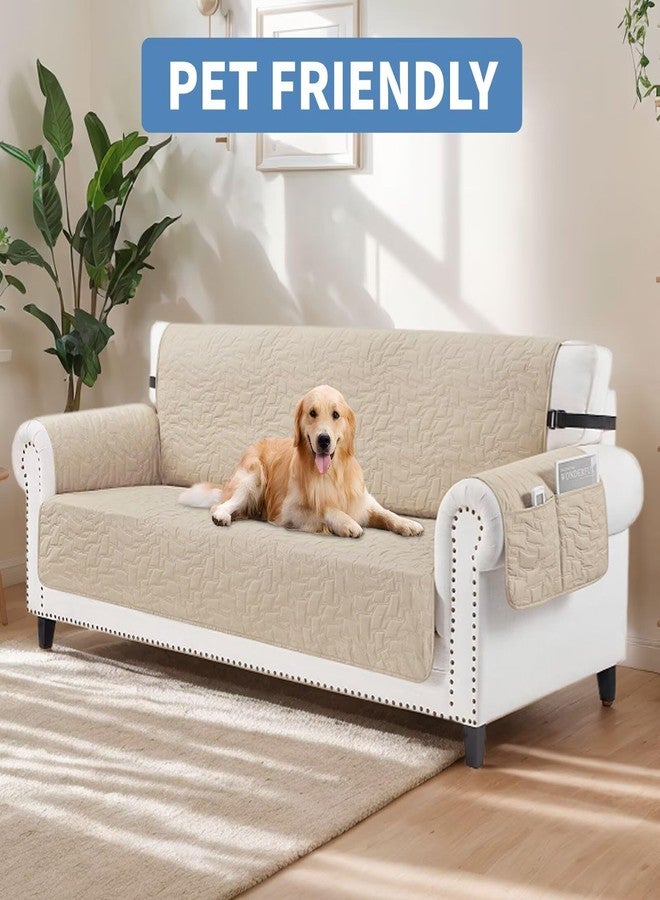 CUCRAF Non Slip Quilted Sofa Cover, Water Resistant Slipcover Furniture Protector for 3 Cushion Sofa Pet Friendly, Washable Couch Cover with Adjustable Elastic Straps (Large, Beige) - Image 2