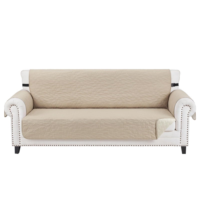 CUCRAF Non Slip Quilted Sofa Cover, Water Resistant Slipcover Furniture Protector for 3 Cushion Sofa Pet Friendly, Washable Couch Cover with Adjustable Elastic Straps (Large, Beige) - Image 1