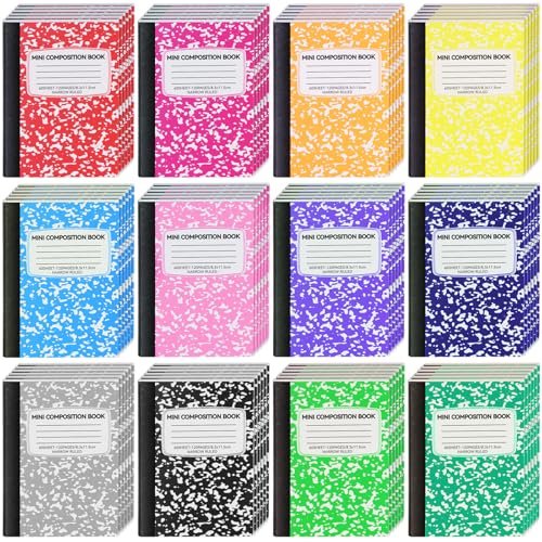 UZLU 72 Pack 4.5" x 3.25" Mini Composition Notebooks Bulk 12 Color College Ruled Half Composition Notebook Narrow Ruled Small Pocket Marble Journal 60 Sheets for Students Office School Supplies - Image 1