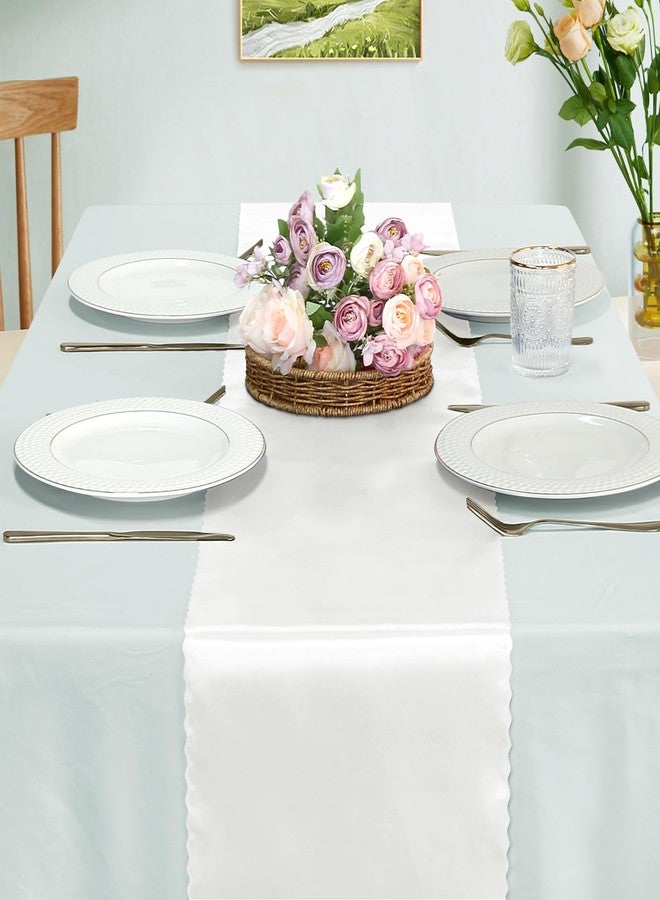 Eychei Set of 5 White Satin Table Runners, 12" x 108" Long Bright & Smooth Table Runner with Scalloped Edges, Satin Table Cloth Table Runner Decor for Wedding, Party, Banquet - Image 2