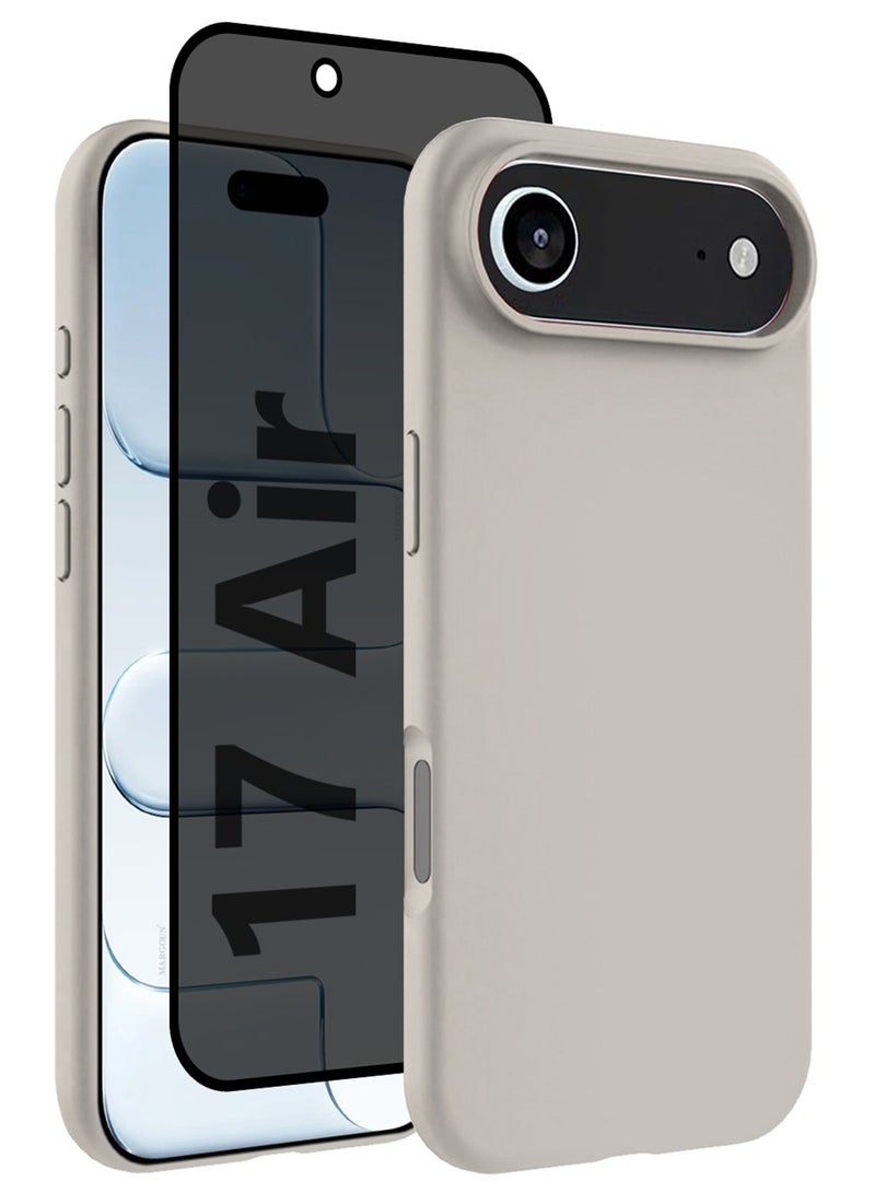 2 Packs Silicone Protective Phone Case for iPhone 17 Air - Soft Anti-Scratch Microfiber Lining Ultra Slim Drop Protection Phone Cover with Privacy Screen Protector - Natural Titanium