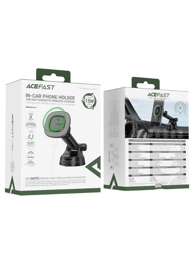 ACEFAST Fast Wireless Charger Magnetic Car Holder D47, Super Strong Magnets, Accurate Positioning, Free Rotation, Multi-angle Adjustment, Widely Compatible - Black - Image 5