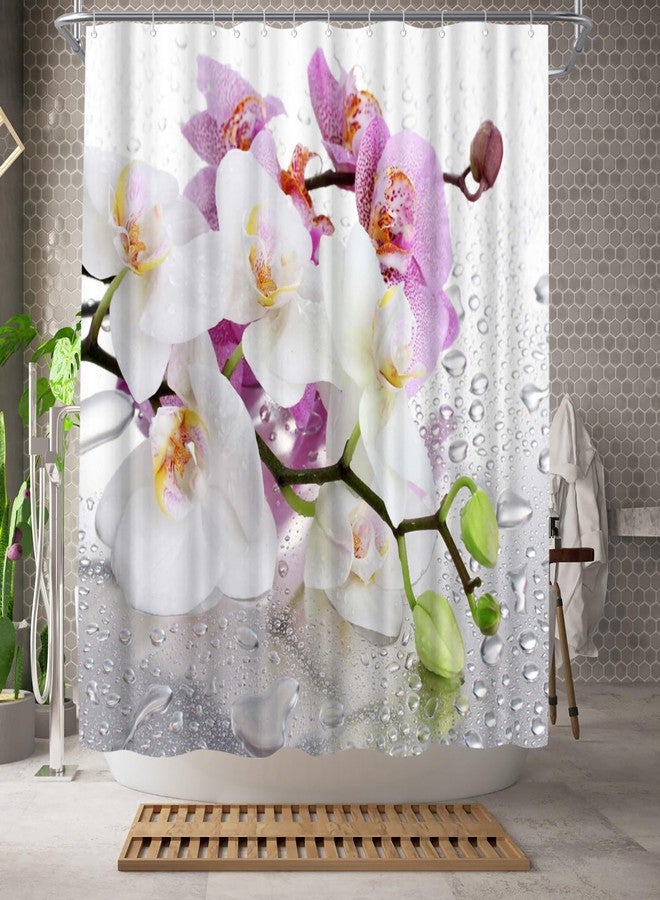 WELMECO Orchid Flower Shower Curtain Floral Shower Curtain 72x72inch Polyester Fabric Bathroom Decor - Image 2