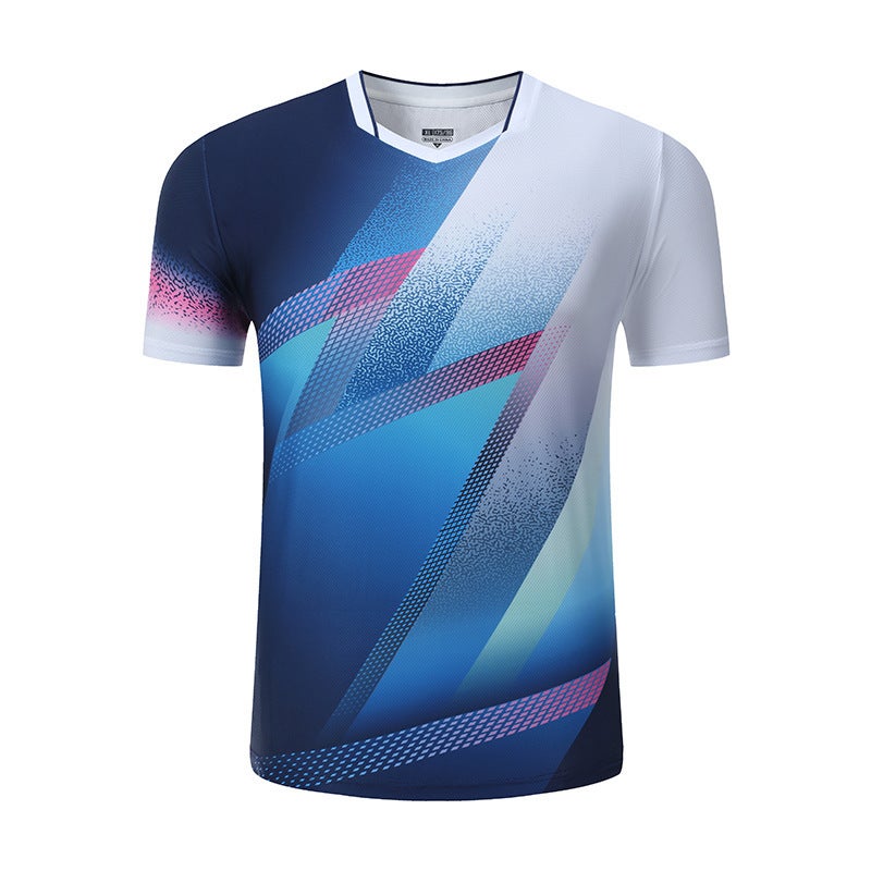 Generic [Blue Whale Factory Store] High-end New Quick-drying Badminton Suit Mens and Womens Tennis suit Table Tennis Top 1508 blue top-men's style 