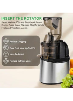 XVersion Juicer Machine Centrifugal Juicers Electric Press Juicer Stainless Steel for Whole Fruits and Vegetables Juice,Smoothie,Nut Milk with 2 Cups and Brush for Home, Office and Cafe (Silver)  - Image 3
