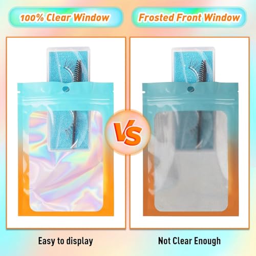TRUE SHOP HOLOGRAPHIC BAGS MYLAR CLEAR, WINDOW SMELL PROOF, FOIL SEAL POUCH RESEALABLE WITH ZIPLOCK,PACKAGING BAGS FOR FOOD STORAGE,JEWELRY,BUSINESS SUPPLLY COLOR BLUE ORANGE (50, 14X20 CM) - Image 3