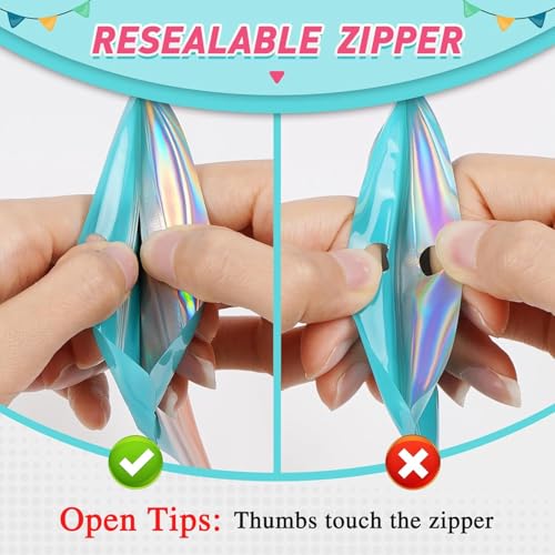 TRUE SHOP HOLOGRAPHIC BAGS MYLAR CLEAR, WINDOW SMELL PROOF, FOIL SEAL POUCH RESEALABLE WITH ZIPLOCK,PACKAGING BAGS FOR FOOD STORAGE,JEWELRY,BUSINESS SUPPLLY COLOR BLUE ORANGE (50, 14X20 CM) - Image 4