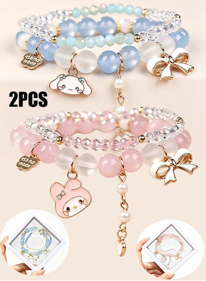 Sanrio 2PCS Cute Sanrio Bracelet Set - Matching Bracelets, Crystal Bead Friendship Bracelets, Birthday, Graduation, Valentine's Day, Bestie, Long-Distance Gifts, Suitable for Women, Girlfriends, Good Friends, Sisters (with Box) - Image 1