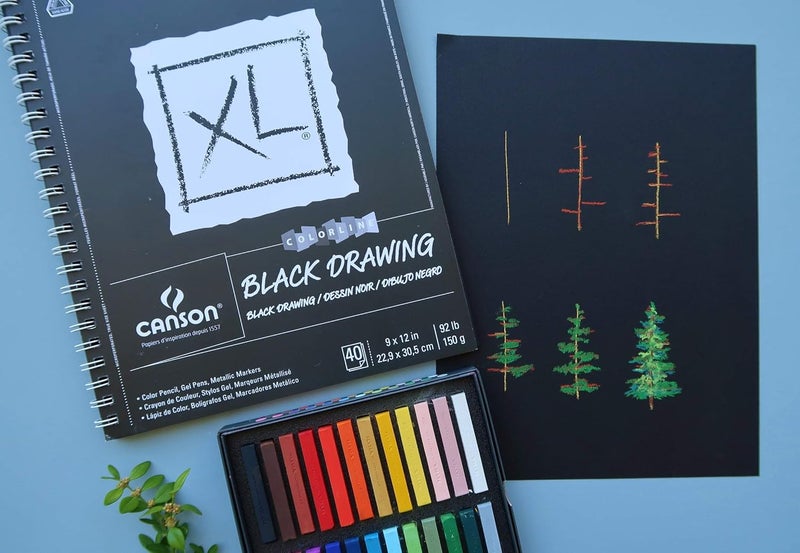 Canson XL Series Drawing Paper Black Wirebound Pad 9x12 inches 40 Sheets 92lb150g  Artist Paper for Adults and Students  Colored Pencil Ink Pastel Marker - Image 2