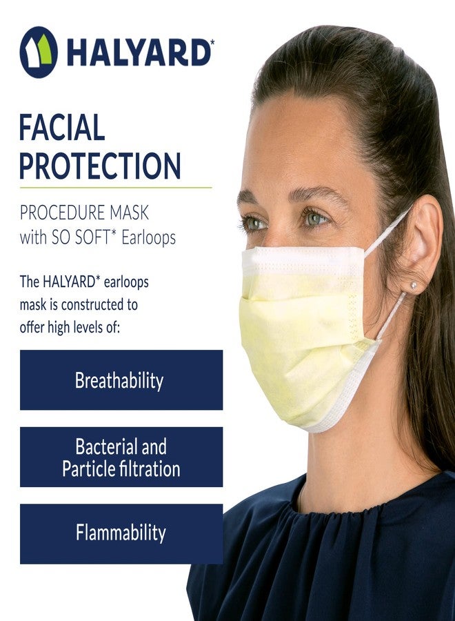 هاليارد قناع HALYARD FLUIDSHIELD 1 للاستخدام مرة واحدة مع بطانة SO SOFT وحلقات أذن SO SOFT، أصفر، المستوى 1، 25867 (علبة من 50 قناعًا) - Image 4