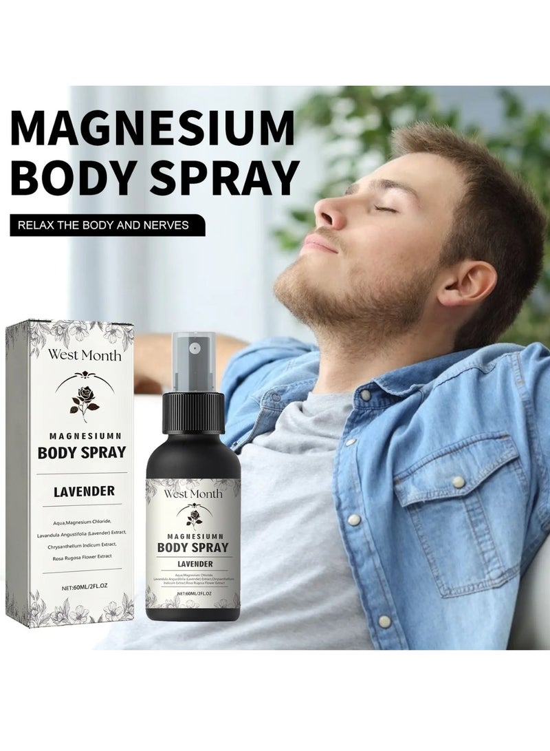 WEST MONTH 60ml Magnesium Body Spray Organic and Natural Magnesium Oil for Better Sleep with Lavender Relief and Relaxation Relieve Muscle Tension Magnesium Body Oil Spray for Body Hands and Feet - Image 2