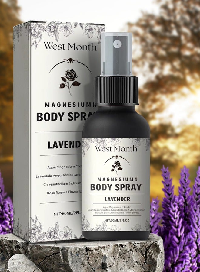 WEST MONTH 60ml Magnesium Body Spray Organic and Natural Magnesium Oil for Better Sleep with Lavender Relief and Relaxation Relieve Muscle Tension Magnesium Body Oil Spray for Body Hands and Feet - Image 1