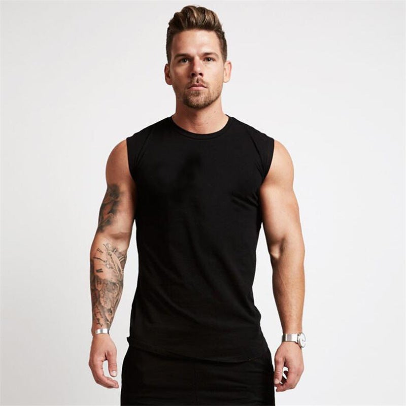 Mens Cotton Sleeveless Sports Tank Top Black  - Image 1
