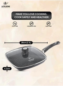 Life Smile Granite Coated Non-Stick Grill Pan with Stay Cool Fixed Handle for Stove Tops, Square Big Grill Skillet Steak Pan for Indoor & Outdoor Gas Grill Camping & BBQ - 100% PFOA & PFAS Free  - Image 3