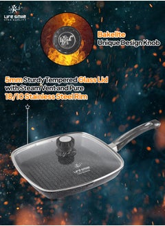 Life Smile Granite Coated Non-Stick Grill Pan with Stay Cool Fixed Handle for Stove Tops, Square Big Grill Skillet Steak Pan for Indoor & Outdoor Gas Grill Camping & BBQ - 100% PFOA & PFAS Free  - Image 5