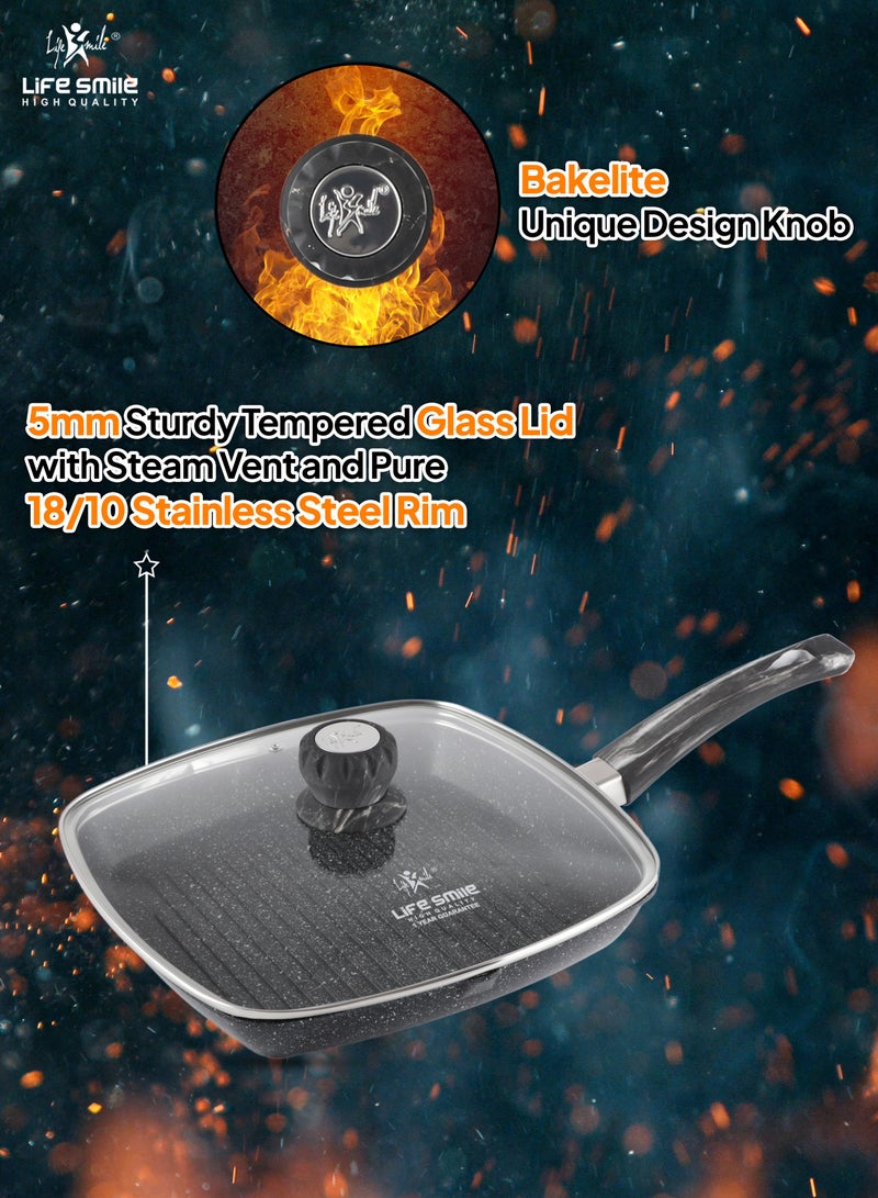 Life Smile Granite Coated Non-Stick Grill Pan with Stay Cool Fixed Handle for Stove Tops, Square Big Grill Skillet Steak Pan for Indoor & Outdoor Gas Grill Camping & BBQ - 100% PFOA & PFAS Free  - Image 5