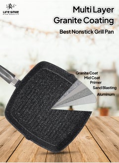 Life Smile Granite Coated Non-Stick Grill Pan with Stay Cool Fixed Handle for Stove Tops, Square Big Grill Skillet Steak Pan for Indoor & Outdoor Gas Grill Camping & BBQ - 100% PFOA & PFAS Free  - Image 4