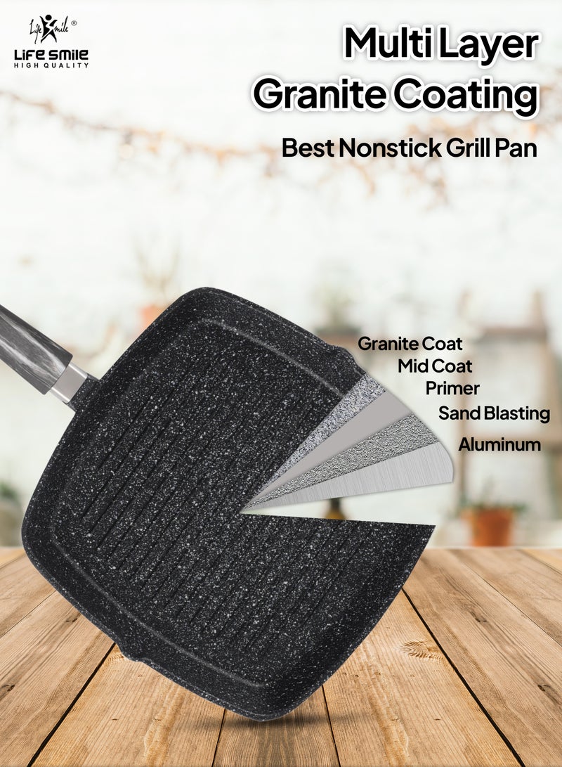 Life Smile Granite Coated Non-Stick Grill Pan with Stay Cool Fixed Handle for Stove Tops, Square Big Grill Skillet Steak Pan for Indoor & Outdoor Gas Grill Camping & BBQ - 100% PFOA & PFAS Free  - Image 4