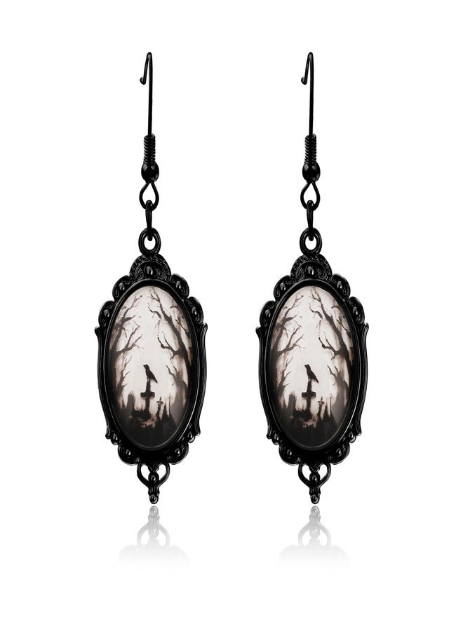 DAYANEY Halloween Goth Raven Earrings for Woman, Gothic Crow Dangle Earring Vampire Earrings Cameo Jewelry as Raven Costume Women, Halloween Jewelry Goth Vampire Accessories as Witch Outfit for Women - Image 1