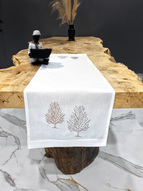 Tree Pattern Cream Color 40 x 140 cm Embroidered Runner