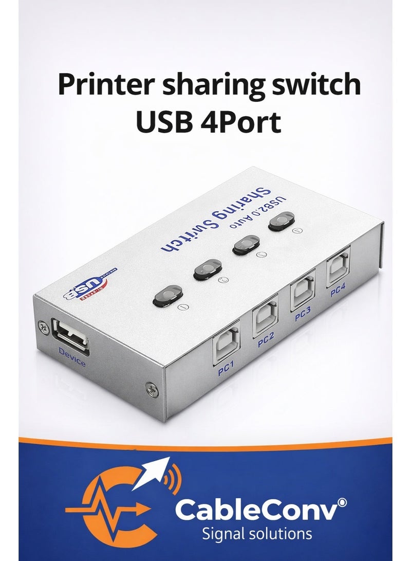 ​كابل كونف مفتاح مشاركة الطابعة بأربعة منافذ USB 2.0 - يتيح لأربعة أجهزة كمبيوتر مشاركة جهاز USB واحد، مفتاح USB متعدد الوظائف 4 في 1، سهل الاستخدام (التوصيل والتشغيل) لأجهزة الكمبيوتر المكتبية والمحمولة والطابعات والماسحات الضوئية - Image 1