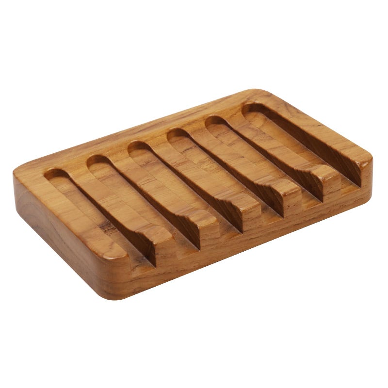HTB Soap Dish with Slanted Waterfall Design by HTB, Bar Soap Holder Teak Wood, Soap Saver for Shower, Bathroom, Sink, Kitchen and Countertop - Image 1