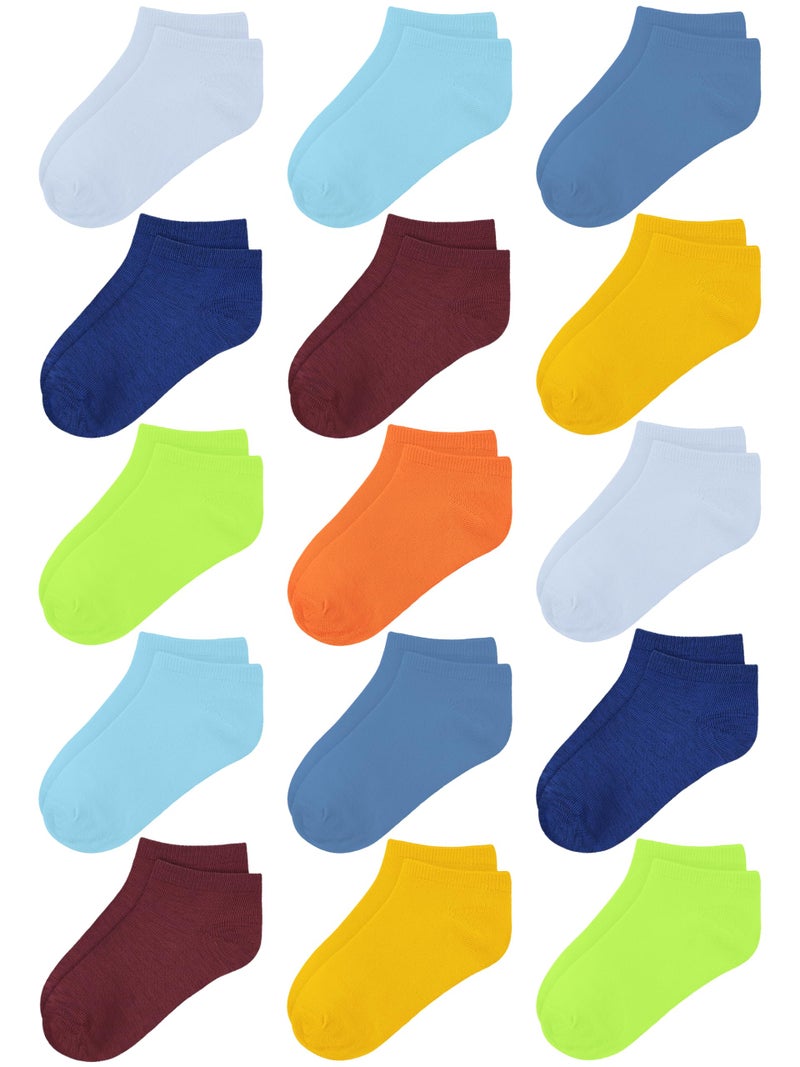 Cooraby 15 Pack Kids' Half Cushion Low Cut Athletic Ankle Socks Boys Girls Ankle Socks - Image 1