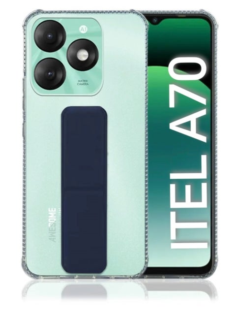 Case Cover For Itel A70 With Magnetic Hand Grip 3 in 1 Clear / Blue