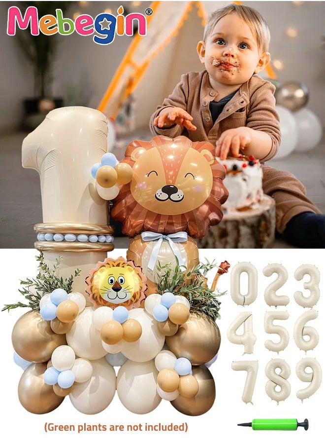 MEBEGIN Jungle Animal Lion Birthday Balloons Set for Birthday Decorations include 40 inch Number 0-9 Foil Ballons,16 Pcs 10 inch Gold Ballons,35 pcs 5 inch Ballons and Other Accessories, for Boys Girls' Party  - Image 2