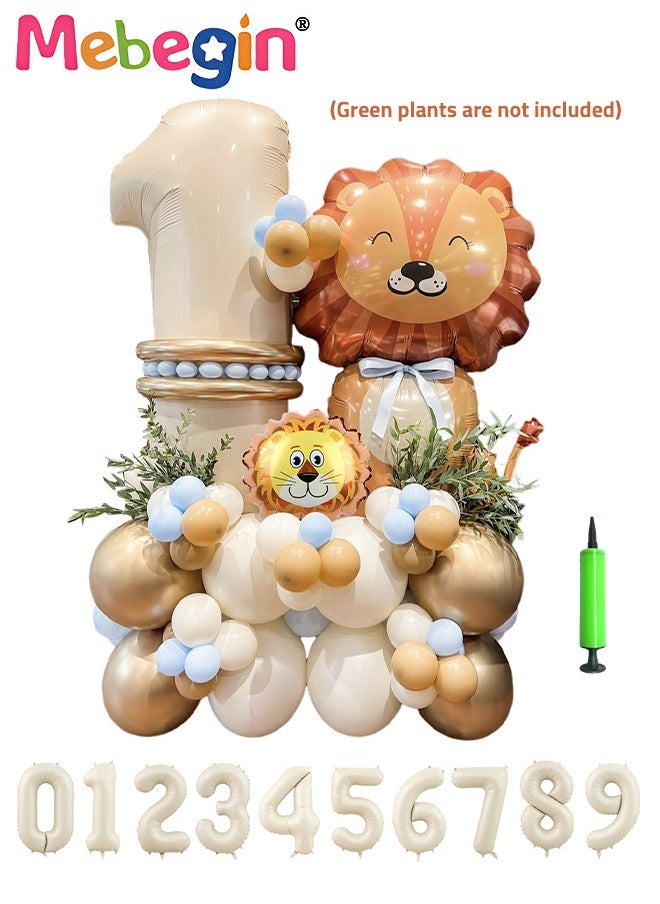 MEBEGIN Jungle Animal Lion Birthday Balloons Set for Birthday Decorations include 40 inch Number 0-9 Foil Ballons,16 Pcs 10 inch Gold Ballons,35 pcs 5 inch Ballons and Other Accessories, for Boys Girls' Party  - Image 1