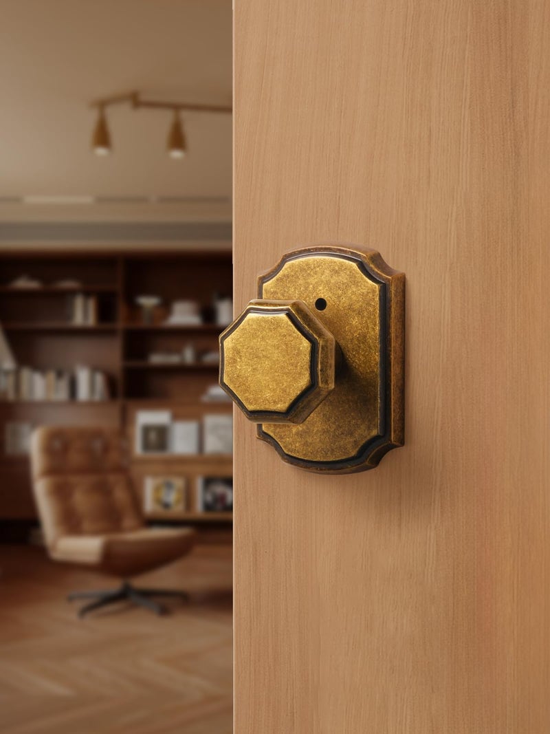 SORWDUERM 1 Pack Antique Brass Door Knobs Interior Privacy Door Knob with Lock for Bedroom and Bathroom,Zinc Alloy - Image 4