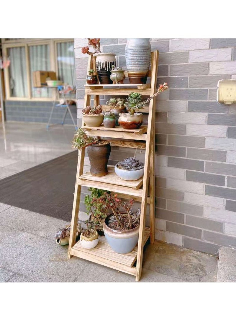 Generic FFD Wooden Flower Stand Foldable Plant Rack Plant Pot Display Shelf Ladder Design Flower Vase Shelves Multifunctional Wood Rack  - Image 2