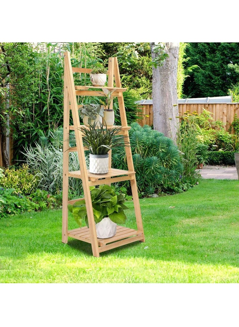 Generic FFD Wooden Flower Stand Foldable Plant Rack Plant Pot Display Shelf Ladder Design Flower Vase Shelves Multifunctional Wood Rack  - Image 1