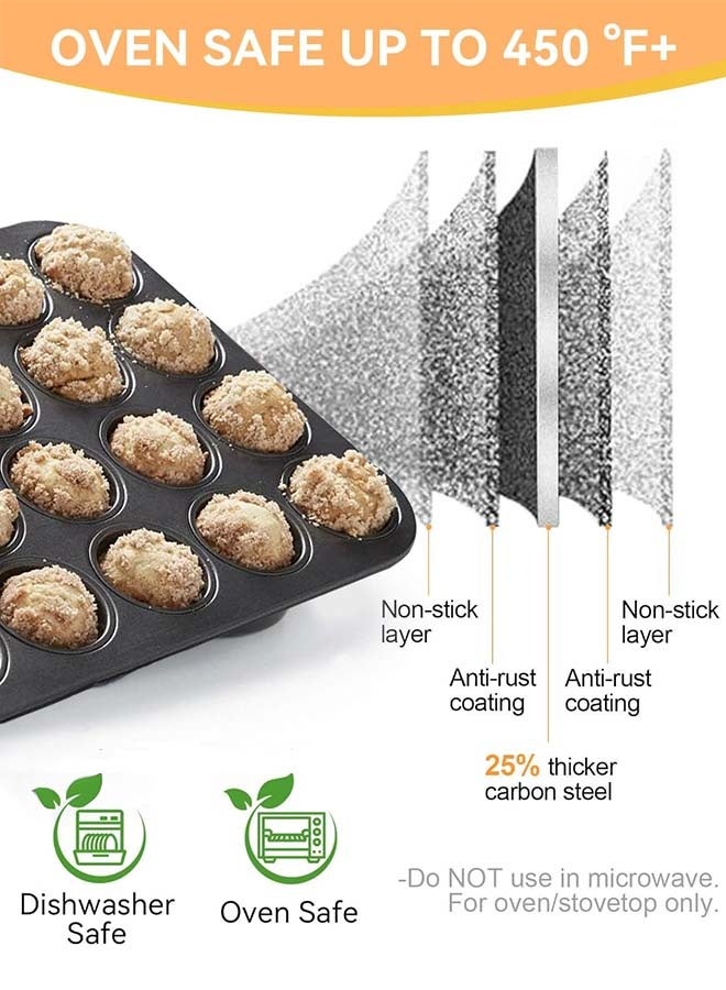 دوركو صينية المافن صينية مافن قوالب الخَبْز صينية كب كيك، قوالب مافن غير لاصقة، ٢٤ كوبًا، قوالب كب كيك، أدوات خبز، كب كيك، مافن، براونيز، وجبات خفيفة، صينية مافن صواني الخَبْز - Image 3