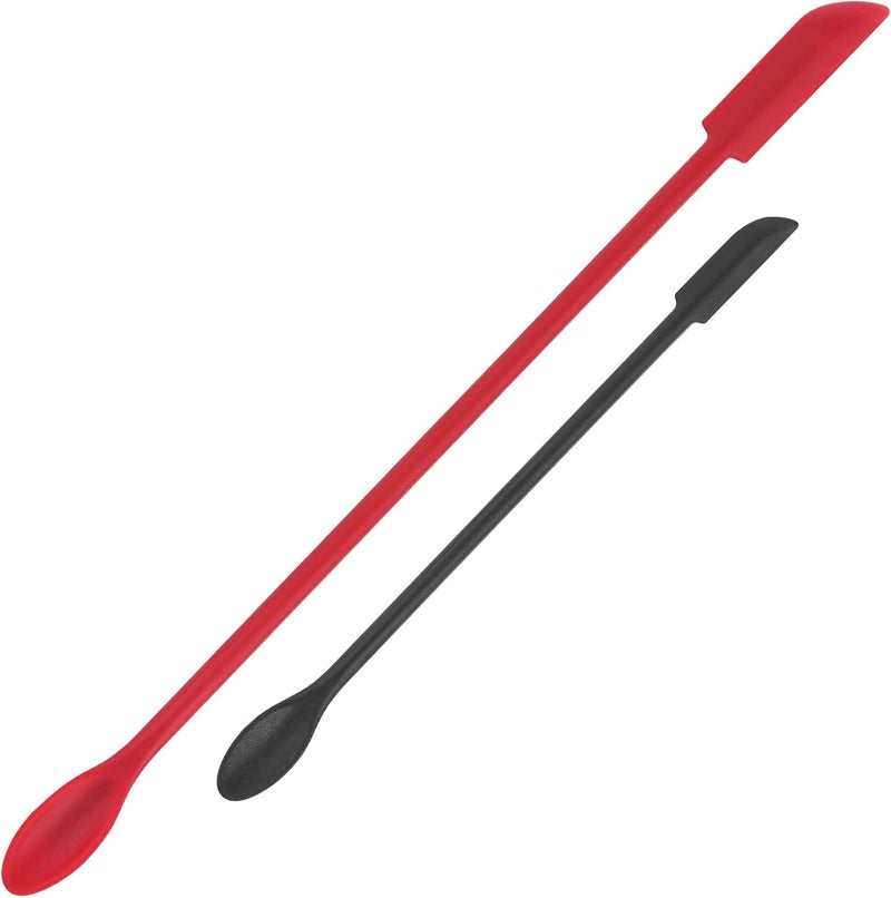 Cuttte Mini Spatula Silicone Spatula Set - 2pcs Small Makeup Scrapers for Cosmetics, Reusable Beauty Tiny Tools, Thin Jar Scraper, Get Last of Makeup Out, Black and Red - Image 1