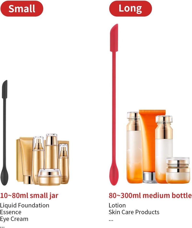 Cuttte Mini Spatula Silicone Spatula Set - 2pcs Small Makeup Scrapers for Cosmetics, Reusable Beauty Tiny Tools, Thin Jar Scraper, Get Last of Makeup Out, Black and Red - Image 5