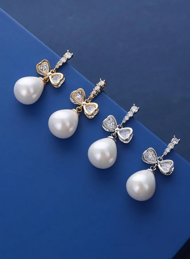 Take Two Take Two Gold Faux Pearl Bow Drop Earrings