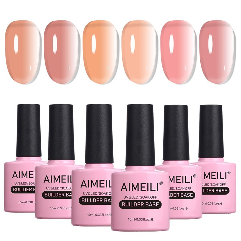 AIMEILI Sheer Color Builder Base Gel for Nails, Hema Free, Cruelty Free, Vegan, No Need Slip Solution, Soak Off Gel Nail Polish 6pcs X 10ml - Kit Set 38 - Image 1