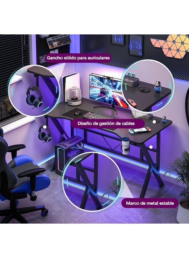 SHEIDLIN K-Shaped Leg Gaming Desk, Stable Metal Frame, Headphone Hook and Cable Management Design for Gaming & Office Use - Image 2